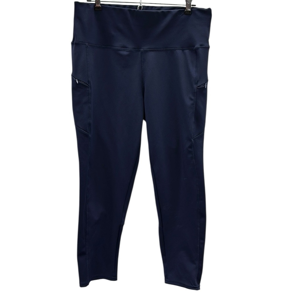 Level Up Active Blue 2 Zippered Pockets 3 Quarter Length Crop Legging Womens XL